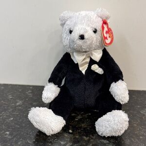 TY Beanie Baby 2002 Groom Wedding Bear Tuxedo Retired with Tag. S 8”